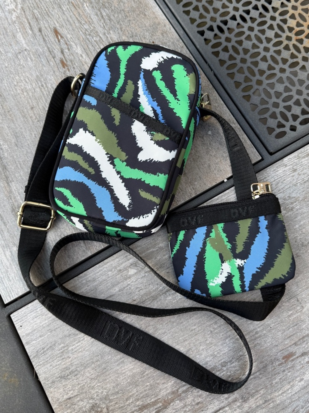 Diane Von Furstenberg Crossbody Phone Bag Disco Zebra with Coin Purse